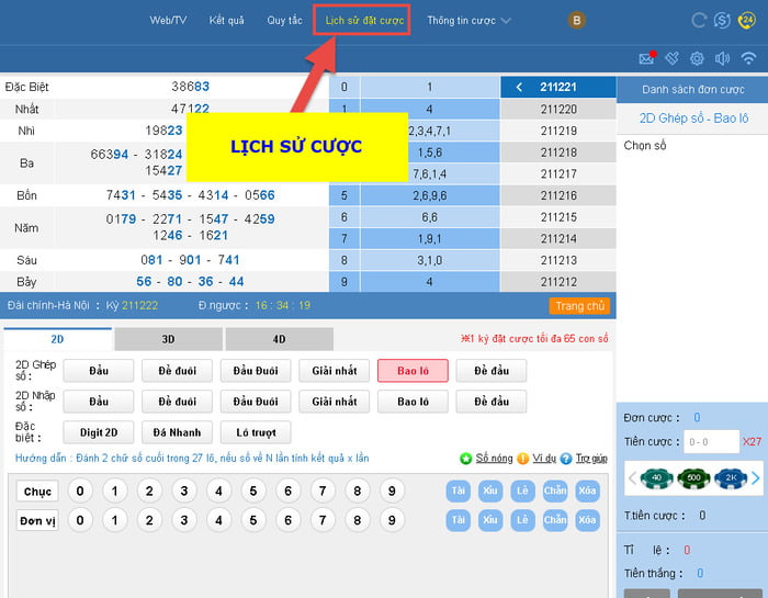 Xem lịch sử cược tại xổ số